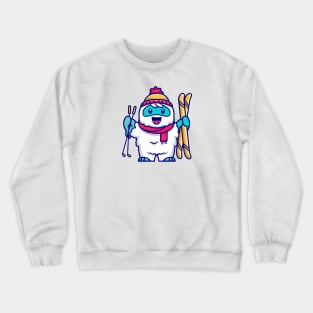 Cute Yeti Playing Ski Cartoon Crewneck Sweatshirt